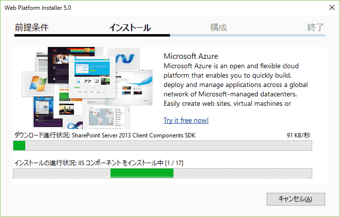 インストールが始まります。