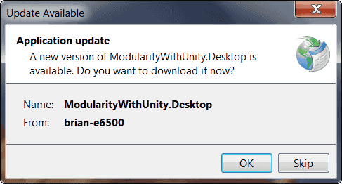 Update Availableダイアログ・ボックス