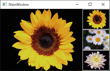 Image要素とImage要素を持つ3つのButton