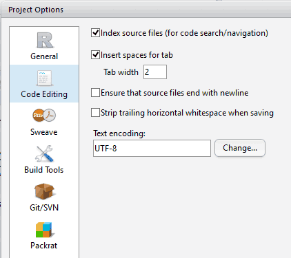 Project Option→Code Editing