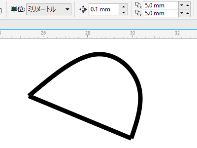 2つの線で描かれた閉じた図形を接続する