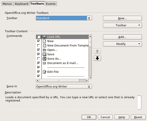 OpenOffice.orgは、ダイアログをカスタマイズします。