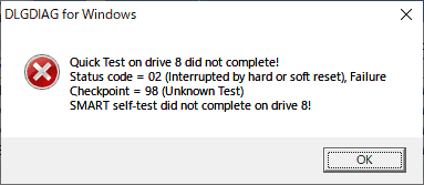QUICK TESTで異常が検出されました。