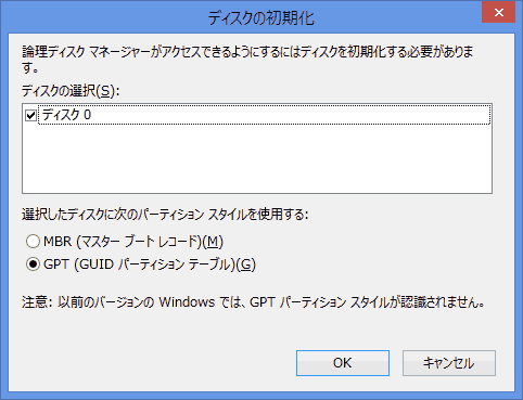 ディスクの初期化ダイアログ