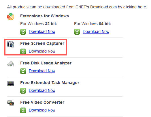 「Free Screen Capturer」をダウンロードします。